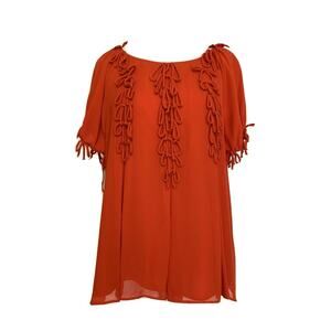 $248 Anthropologie Leifsdottir Bow Bounty 100% Silk Blouse Red Top Designer 10